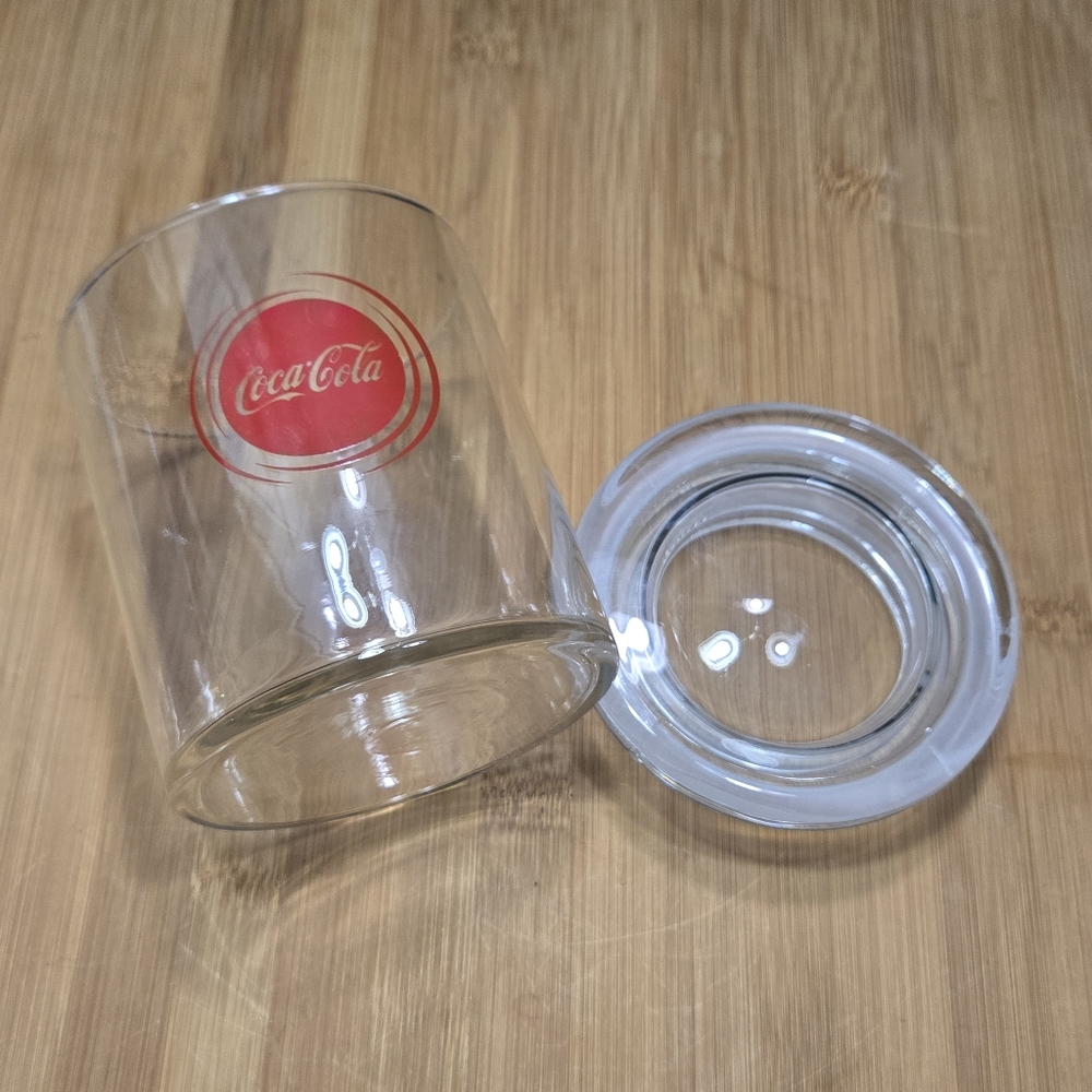 Vintage clear glass Coca Cola candy cookie jar coke canister with lid